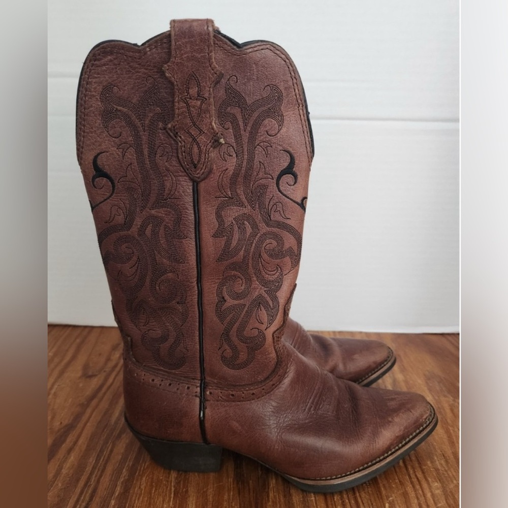Justin Western Cowboy Cowgirl Boots Genuine Leather Brown Size 7 (Fits 7.5–8)